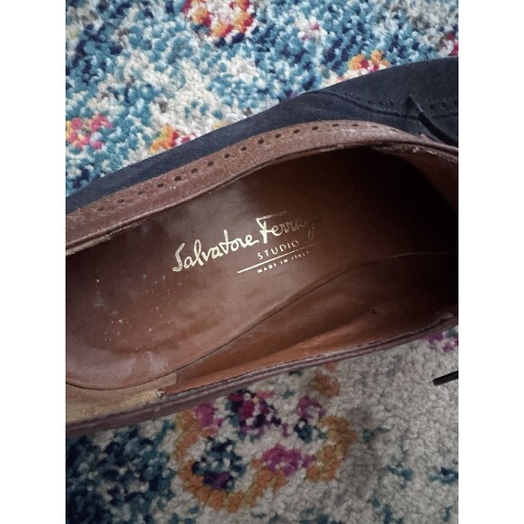 Salvatore Ferragamo Mens Blue Suede‎ Wing Tip Shoes Vibram Soles Sz 9.5D Italy main image 4